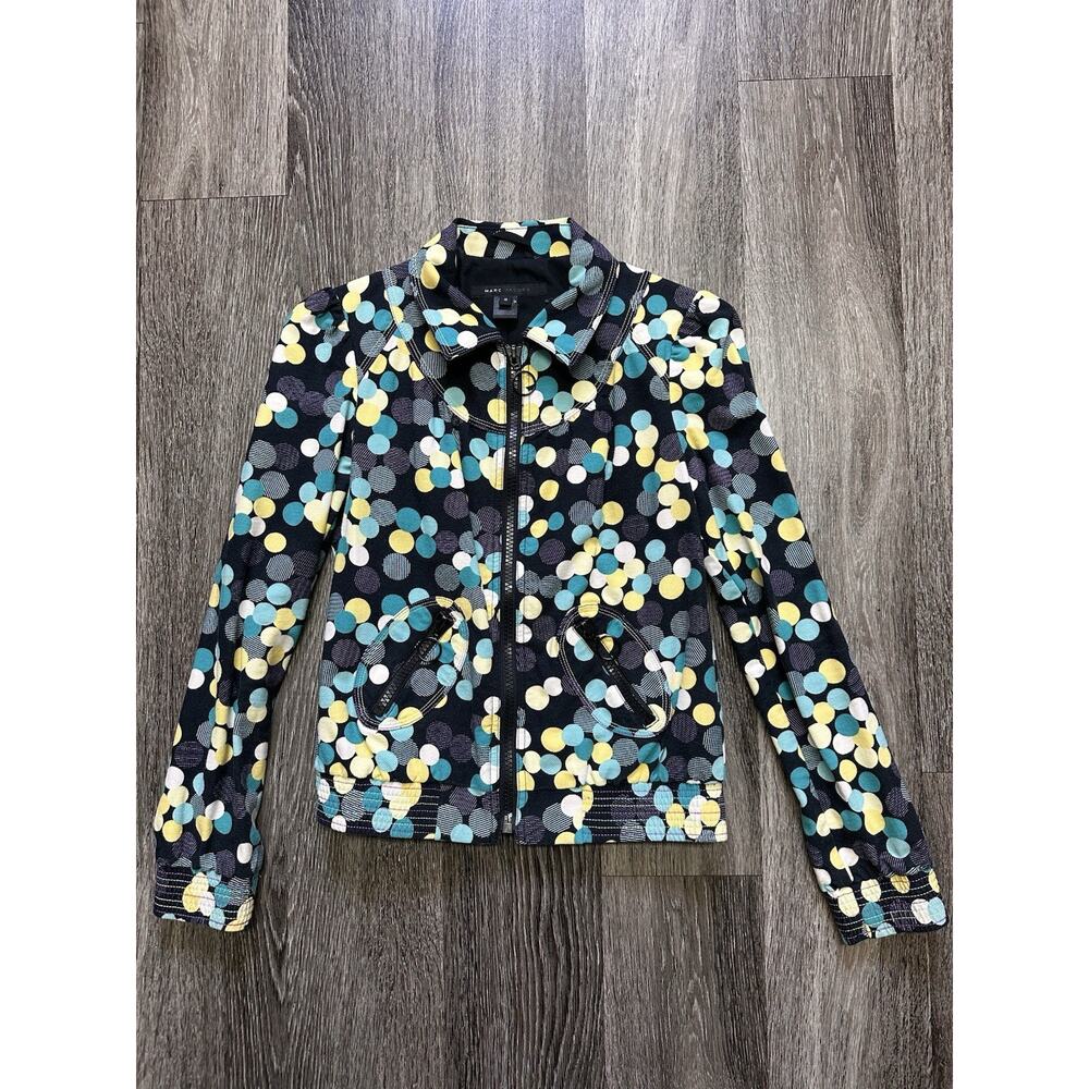 Marc Jacobs preppy polka dot spring faux denim y2k designer zip up jacket small